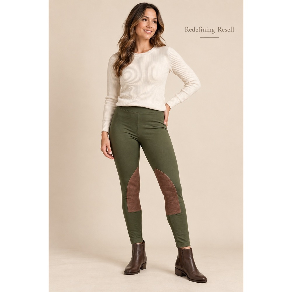 Polo Ralph Lauren Olive Green Equestrian Leggings Brown Knee Patches Size L